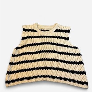 LA MIEL Striped Knit Sweater in Black and Cream